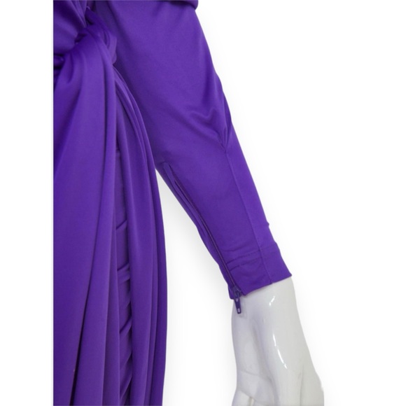 Balenciaga SS17 Purple Tie Neck Padded Shoulder Lightweight Mini Dress sz 42 - Picture 10 of 16